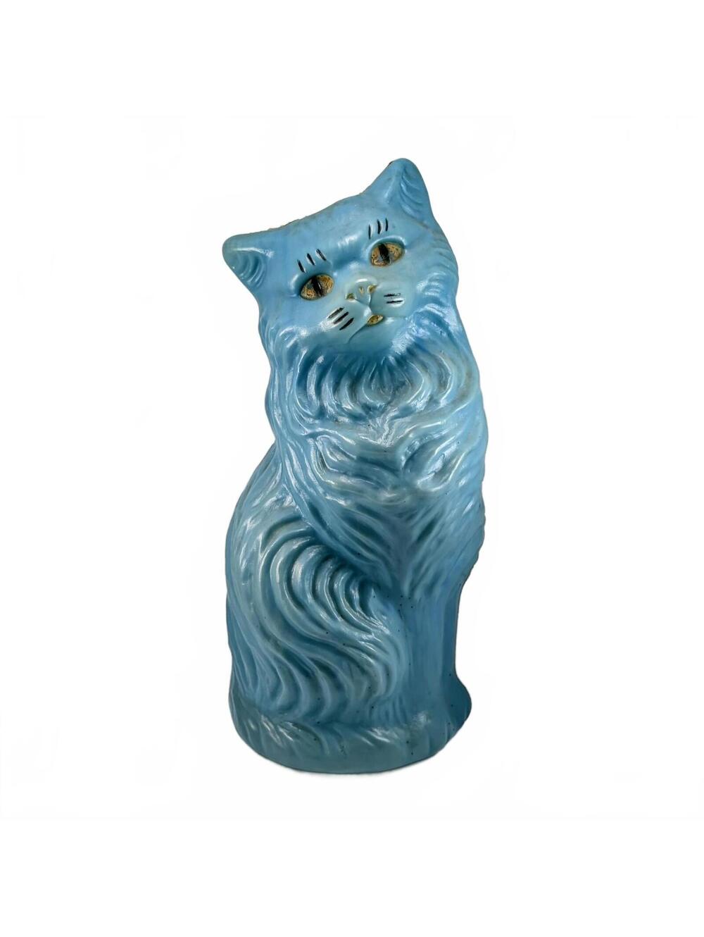 Rare HTF Vtg A.J. Renzi Blue Blow Mold Cat Piggy Bank 16.5"